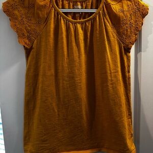 OshKosh Mustard Yellow Cotton Eyelet Sleeve Top - Girls Size 14